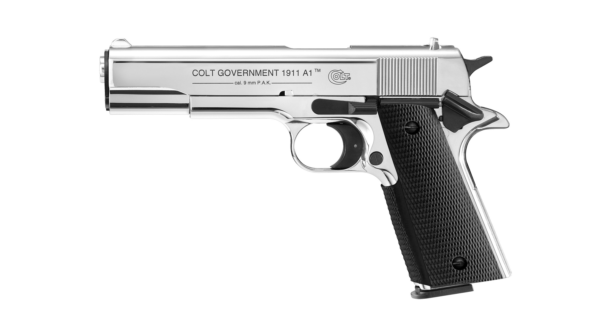 Colt Government 1911 A1 9 mm, P.A.K., Polished Chrome